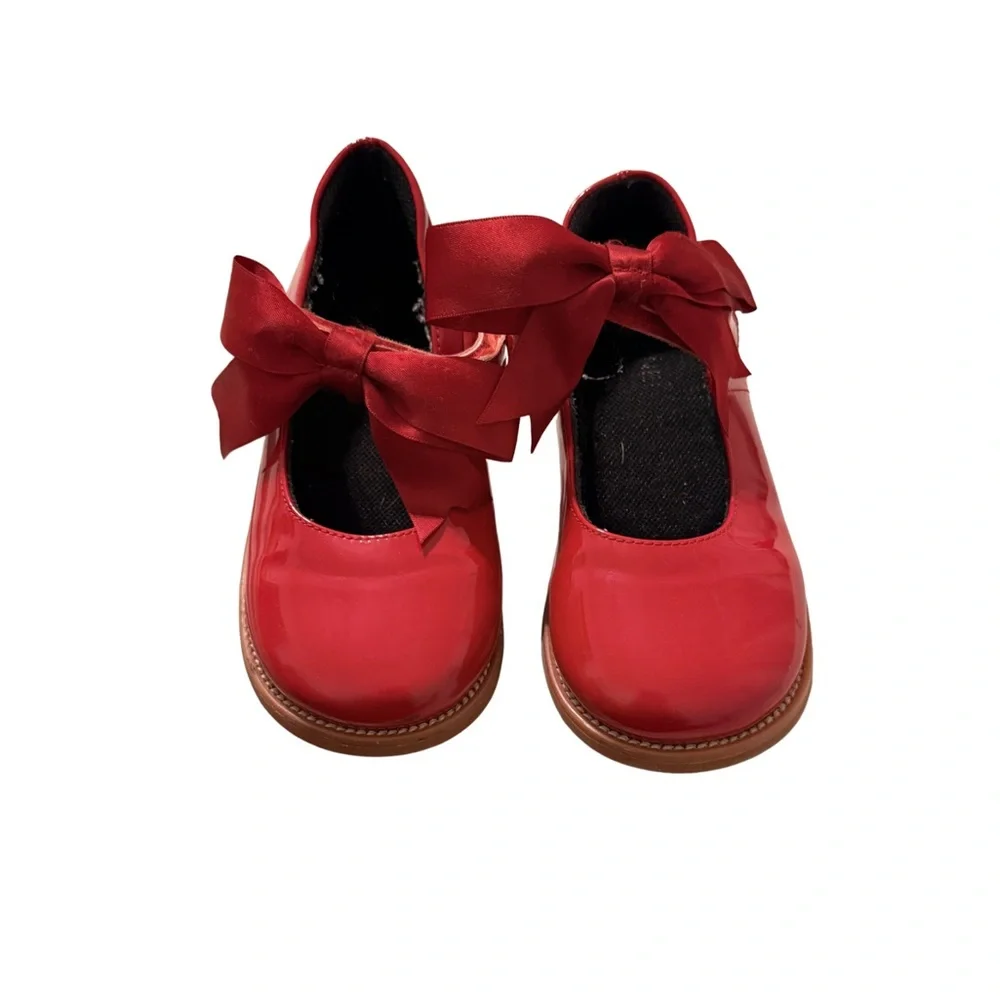 Girls Red Patent Mary Jane Bow Dress Shoes Holiday Party School Size 11.5